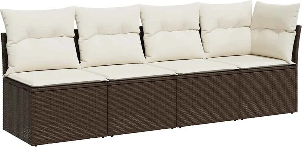 vidaXL Canapea de grădină cu perne, 4 locuri, maro, poliratan