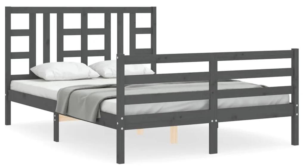 3193898 vidaXL Cadru de pat cu tăblie, dublu, gri, lemn masiv