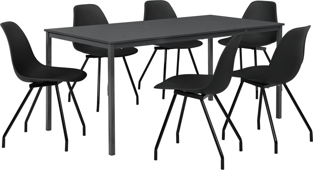 [en.casa]® Masa bucatarie/salon design elegant (180x80cm) - cu 6 scaune negre elegante