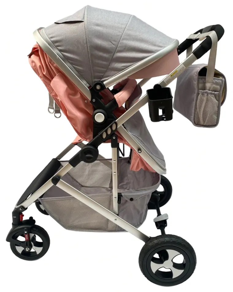 Carucior 2 in 1 reversibil si transformabil, landou sport si geanta cadou - Roz - CPC-08-roz
