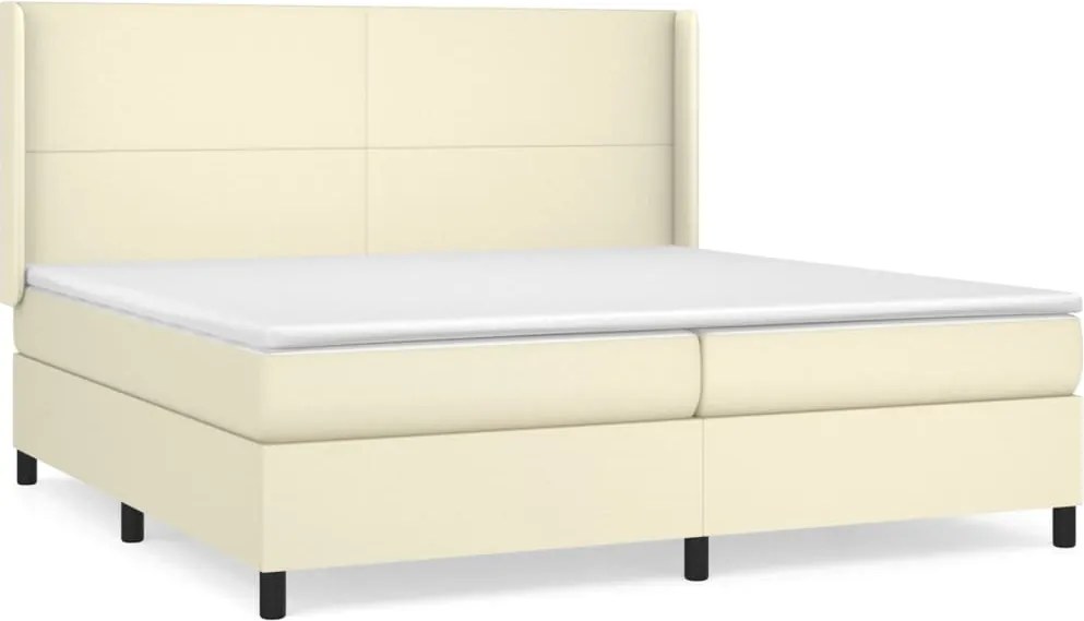 vidaXL Pat continental cu saltea, crem, 200x200 cm, piele ecologică