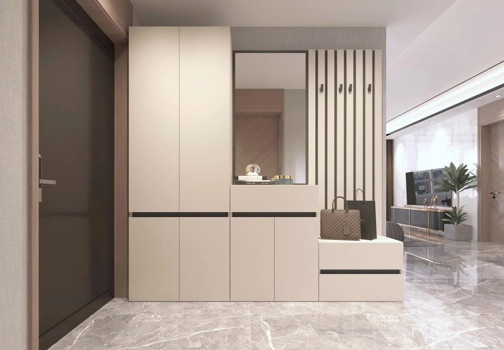 Mobilier hol LONDON, casmir/gri antracit, PAL, 217x38x220 cm