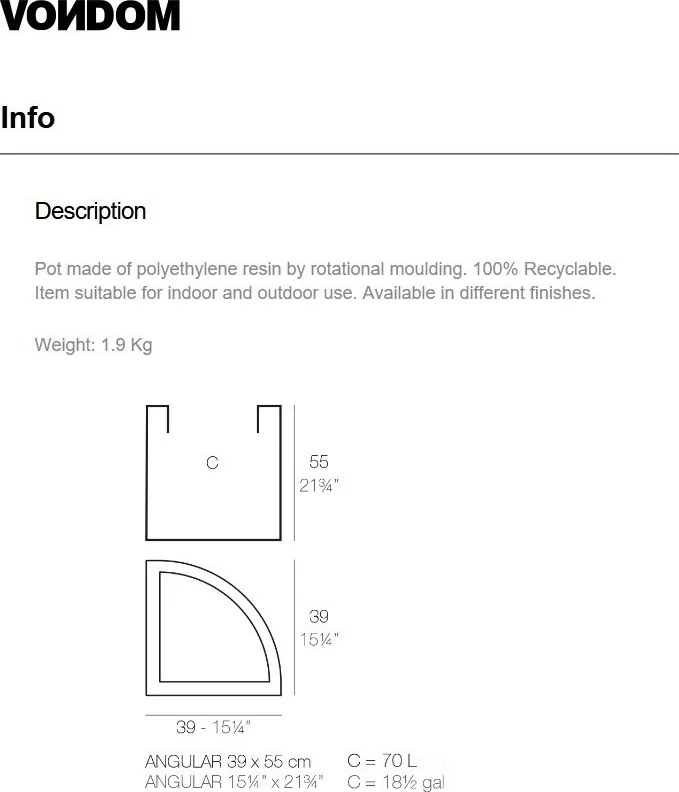 Set de 2 Ghivece plante pe colt design decorativ exterior/interior Angular pot 55x39x55cm