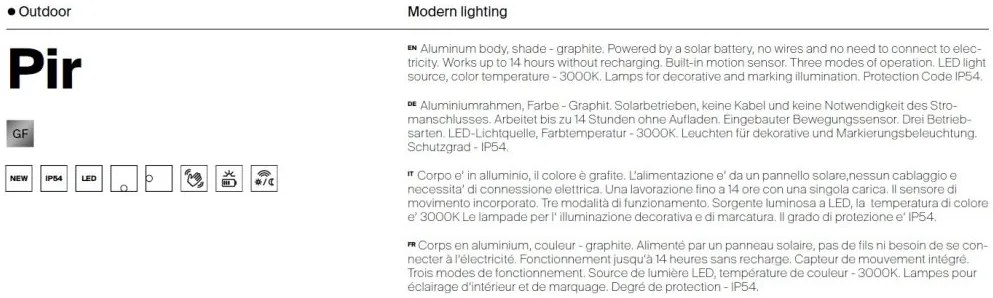 Aplica LED solara cu senzor de miscare pentru exterior IP54 Pir