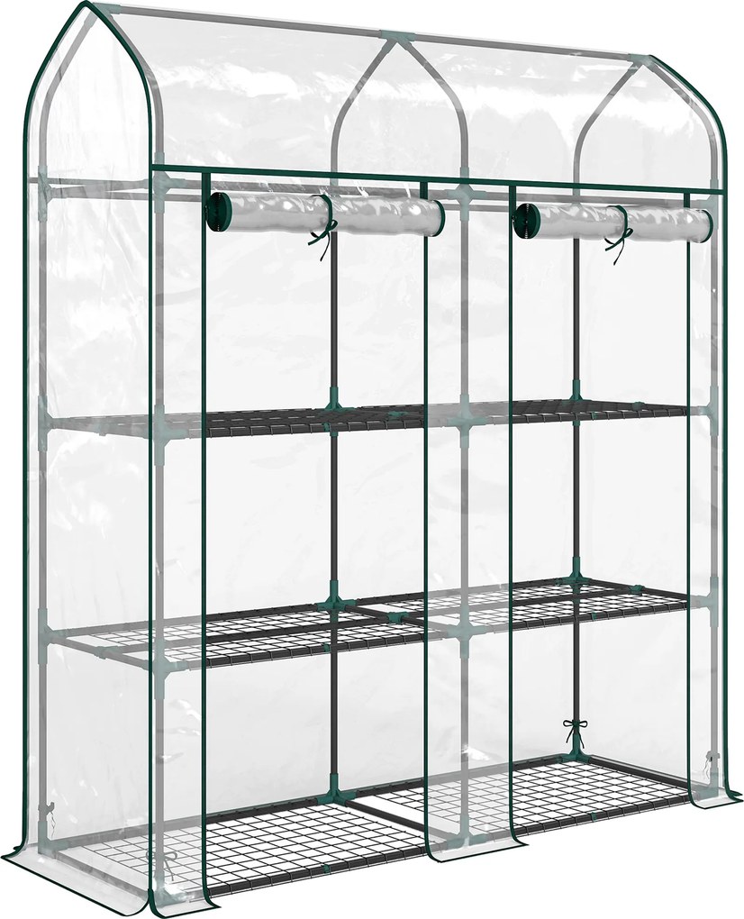 Outsunny Seră mică cu 3 niveluri, 2 uși rulou, cadru din oțel, husă din plastic, 143x46x165 cm, transparent | Aosom Romania