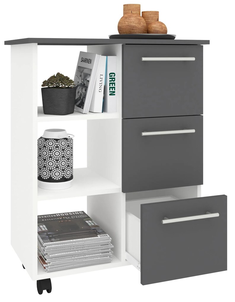 Corp Mobil Loma, 3 Sertare, 3 Rafturi, Antracit/Alb, 64 x 35 x 85 cm