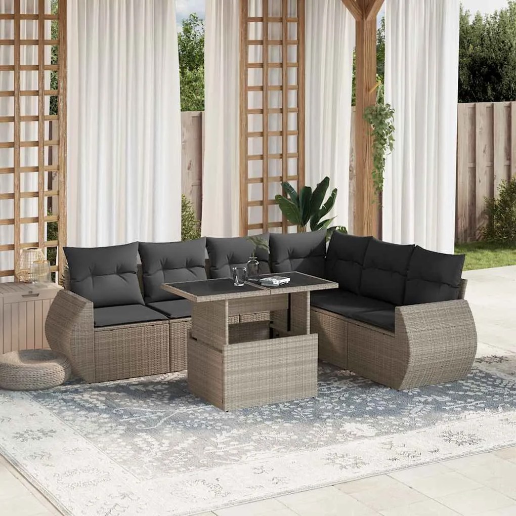 vidaXL Set canapele de grădină cu perne, 7piese gri deschis poliratan