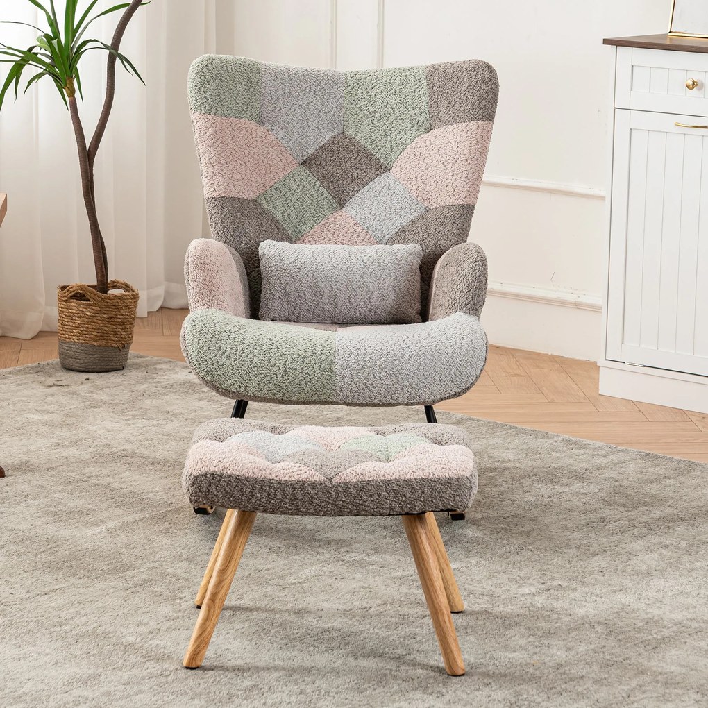 Scaun balansoar cu suport pentru picioare și pernă lombară, design ergonomic, Colorat