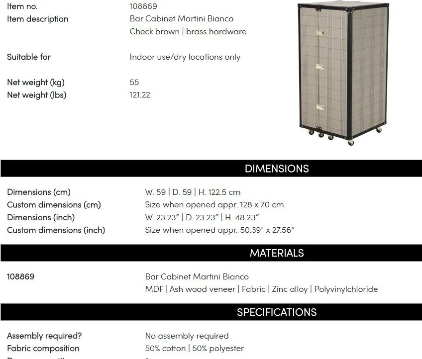 Dulap/ Bar LUX cu roti design cufar Martini Bianco 108869 HZ
