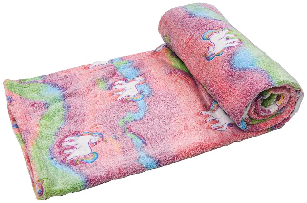 Patura fosforescenta microflanel UNICORN 150x200 cm roz