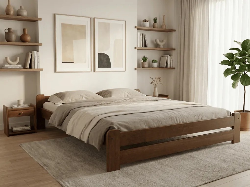 Pat Emily 160x200 cm, stejar Saltele: Cu saltele Deluxe 10 cm, Somiera pat: Cu lamele drepte