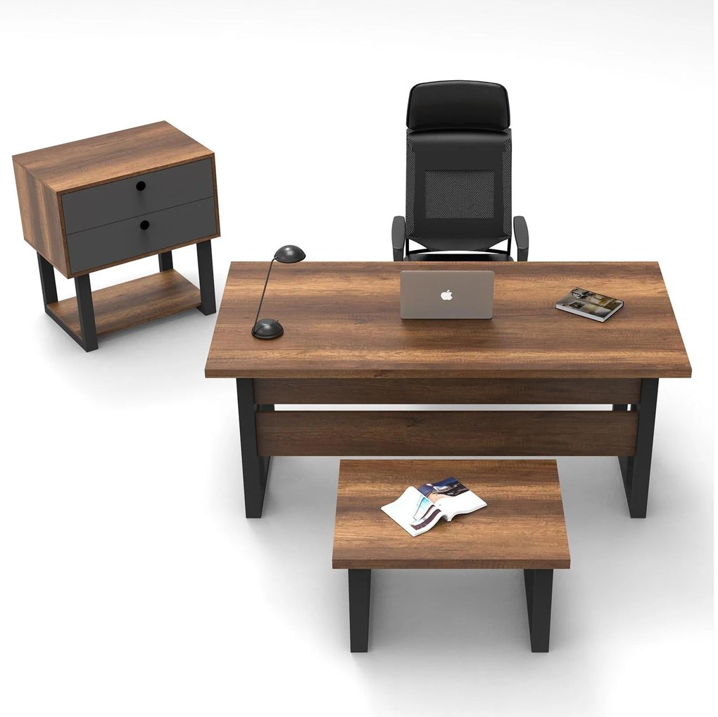 Set mobilier birou Menauras 8 (Nuc baroc + antracit). 1107153