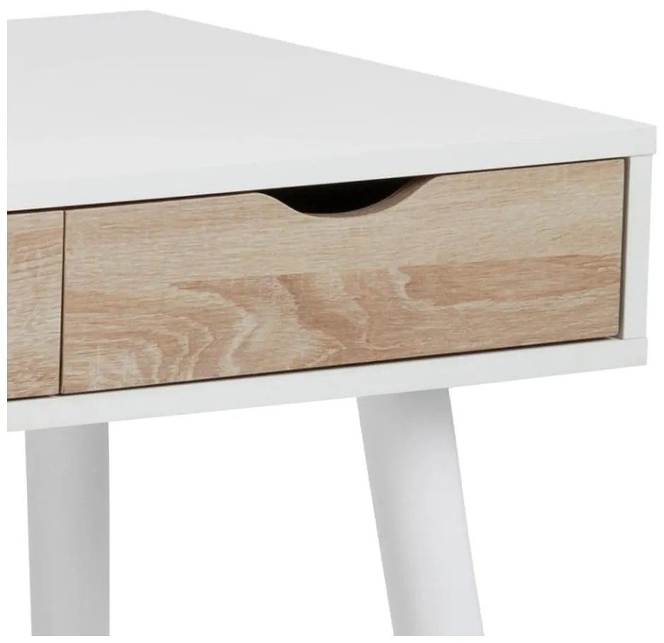 Birou cu 3 sertare cu aspect de lemn Actona Neptun, alb