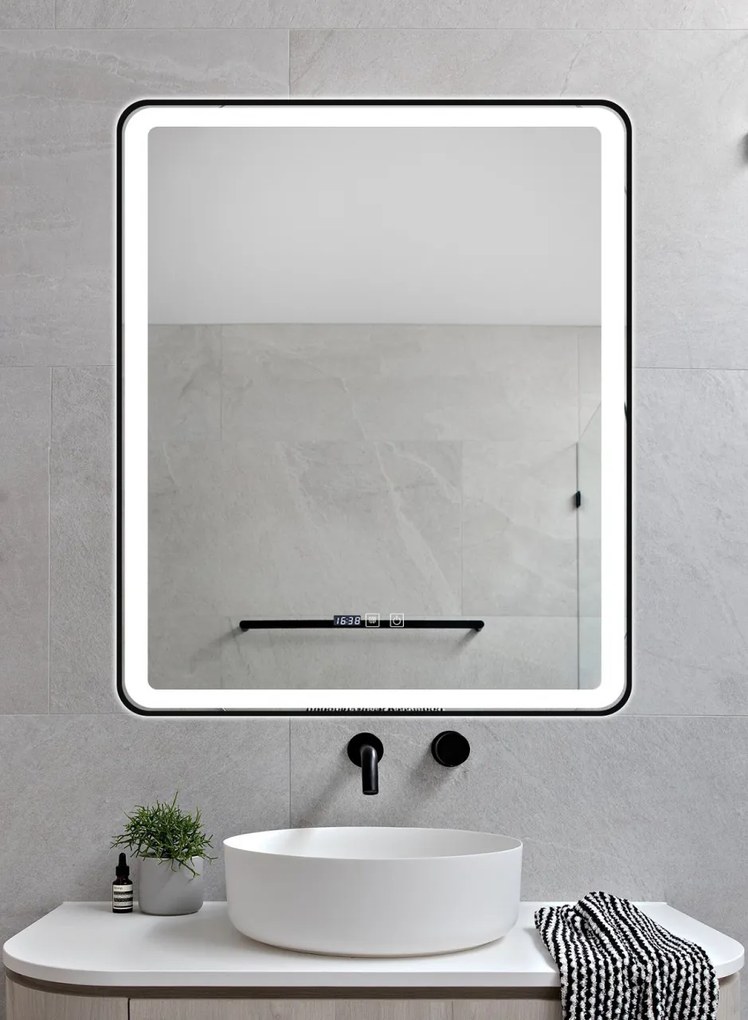Oglinda Baie Cu Led, 75x90 Cm, Functie Dezaburire, Ceas Si Termometru, Elit's Esn37