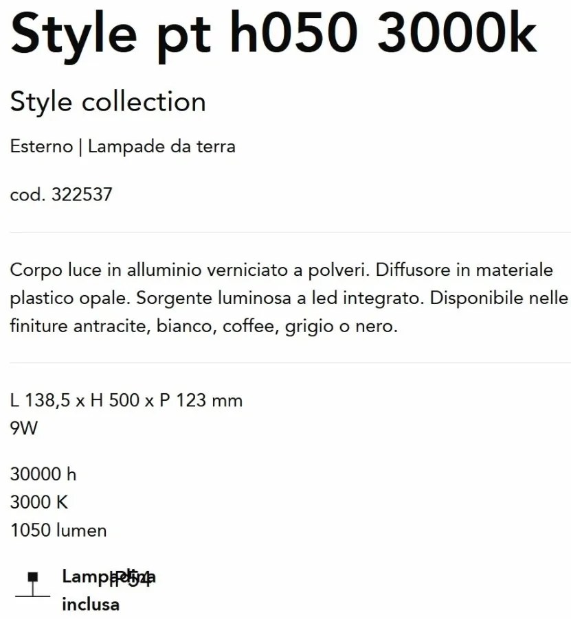Stalp LED iluminat exterior Style pt h050 3000k negru