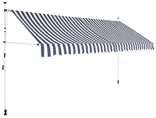 Copertină retractabilă manual, dungi albastru și alb, 350 cm