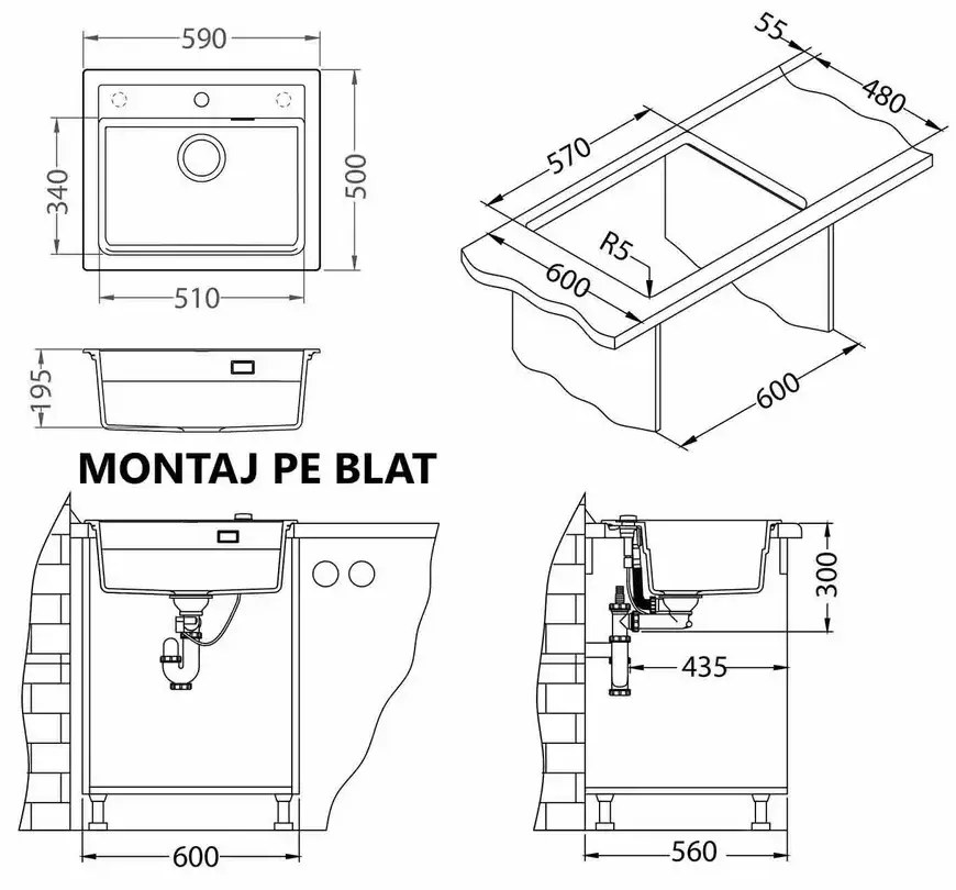 Chiuveta bucatarie compozit cuva mare alba Alveus Atrox 30 Alb mat