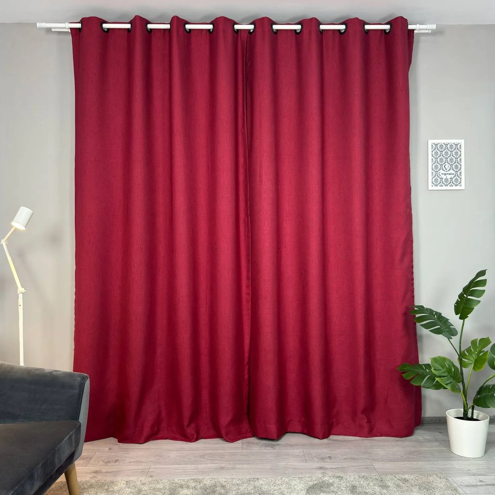 Set două Draperii (Blackout), din Stofă premium (Tip in), Gata lucrate (Inele galerie), Culoare Bordo (Model texturat), Dimensiuni draperie 160x260 cm (x2), Brand Originalio