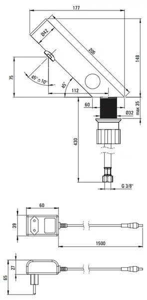 Baterie lavoar cu senzor reglare temperatura si alimentare electrica crom periat Deante Sense