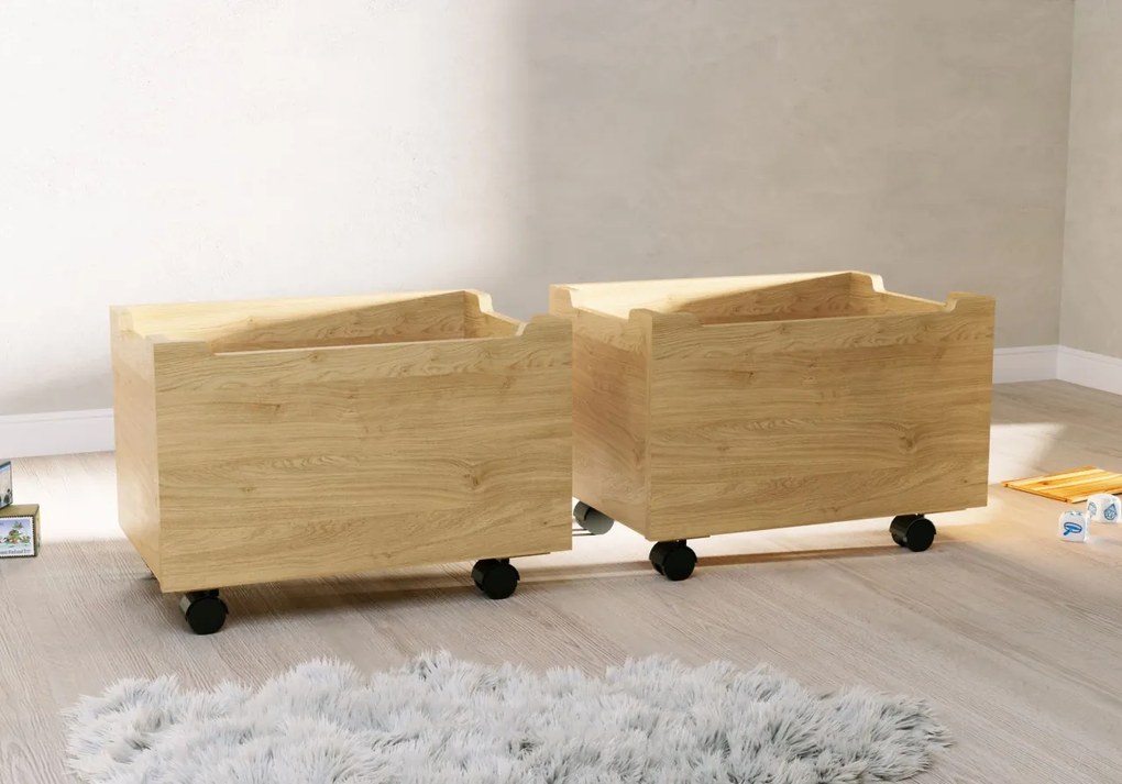Pat Semi-Înălțat (Mid Sleeper) Forrest Oak 90x200 cm, pentru Camera Copii, din Lemn de Stejar, Natur, cu Tobogan și Sertare – Vipack
