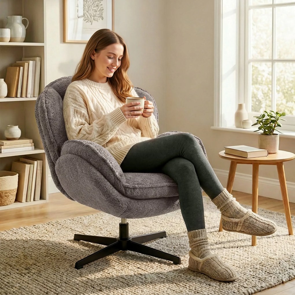 HOMCOM Fotoliu wingback modern, fotoliu cu braţe din catifea cu bază în patru braţe, arcuri în S, funcţie de rotaţie 360°, gri | Aosom Romania
