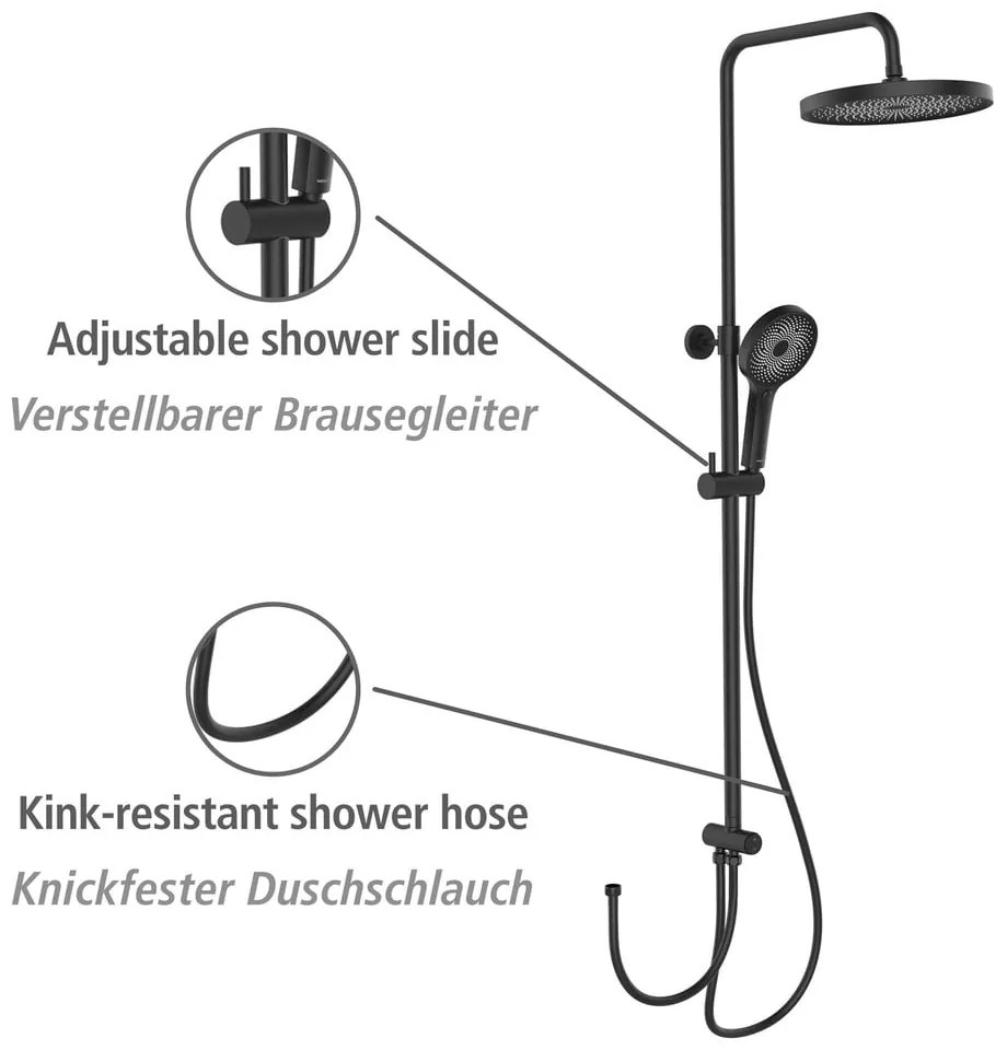 Set de duș negru din oțel inoxidabil 120 cm Soft Water – Wenko