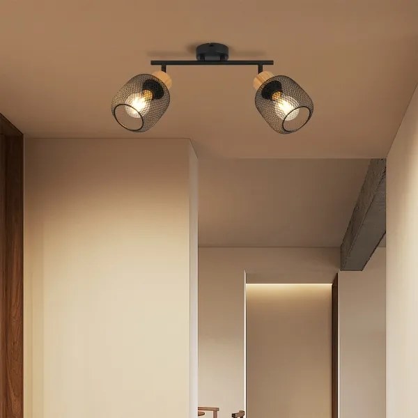 Brilagi - Spot de iluminat BASKLITE 2xE27/15W/230V lemn de cauciuc/negru