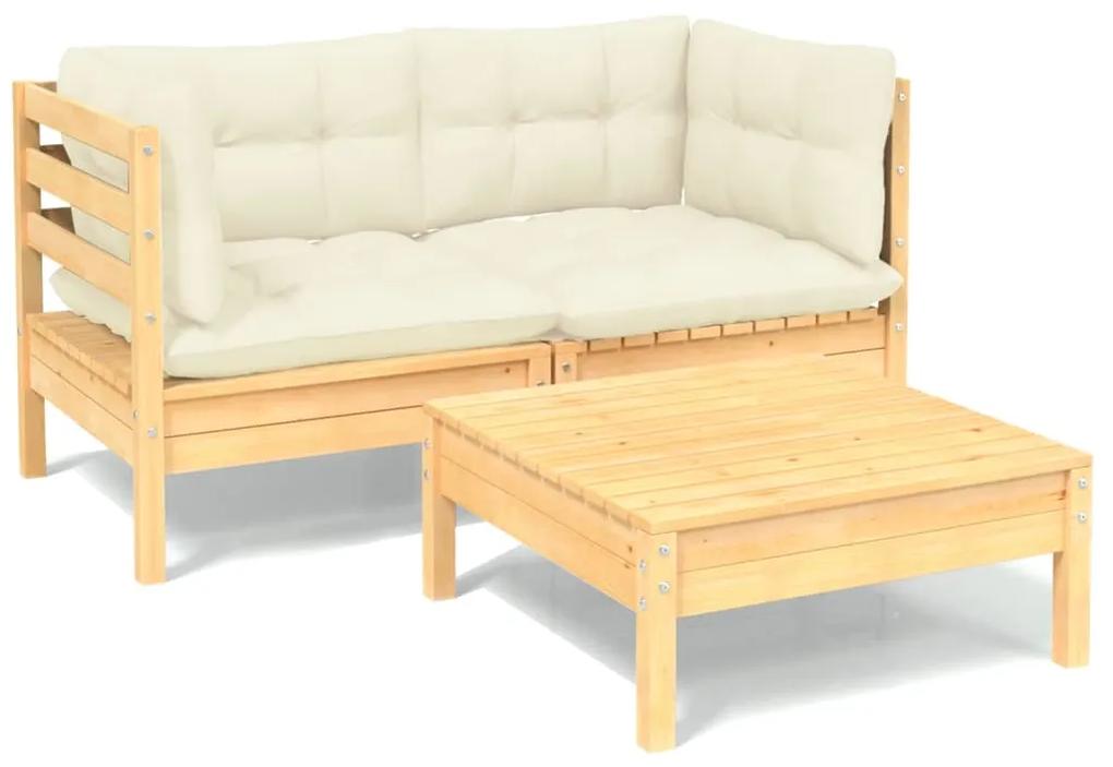 3096016 vidaXL Set mobilier grădină cu perne crem, 3 piese, lemn de pin