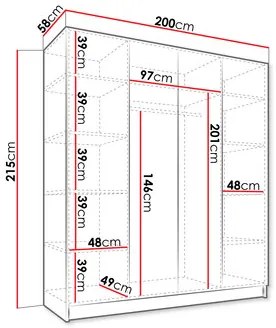 Dulap de haine Sezalos II (Alb + auriu) (cu oglindă). Promo -17%. 1105821
