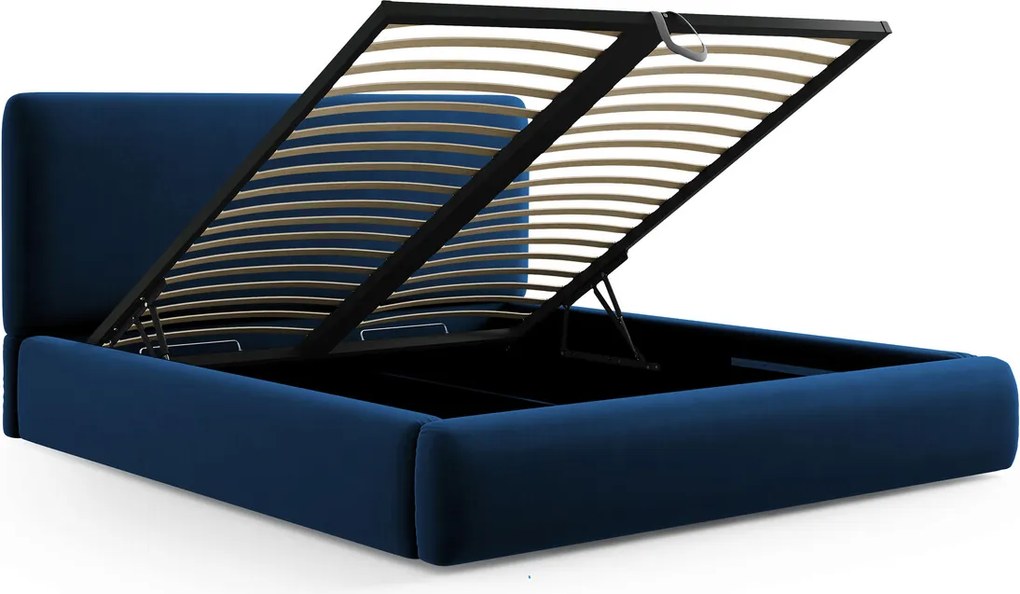 Pat tapitat cu tablie si lada depozitare, Colonel, Cosmopolitan Design, 160x200 cm, catifea, albastru royal