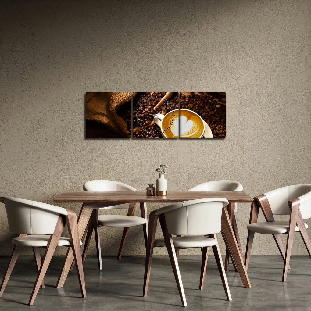 Tablou - O ceașcă de cafea (cu ceas) (90x30 cm)