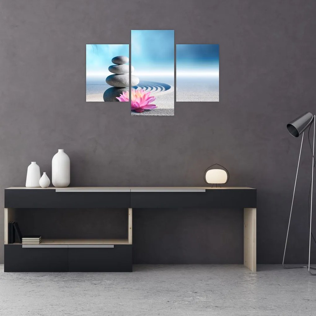 Tablou cu nisip, crin și pietrele spa (90x60 cm)