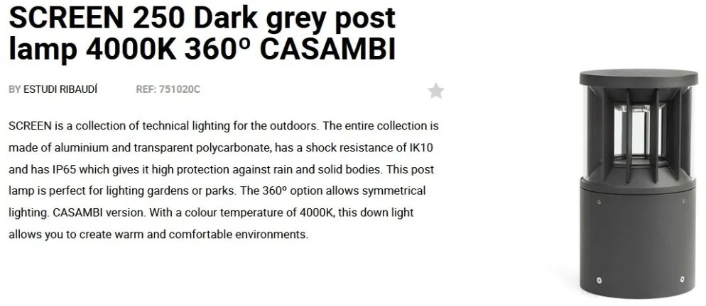 Mini Stalp LED iluminat exterior simetric 360º IP65 SCREEN 25cm 4000K CASAMBI