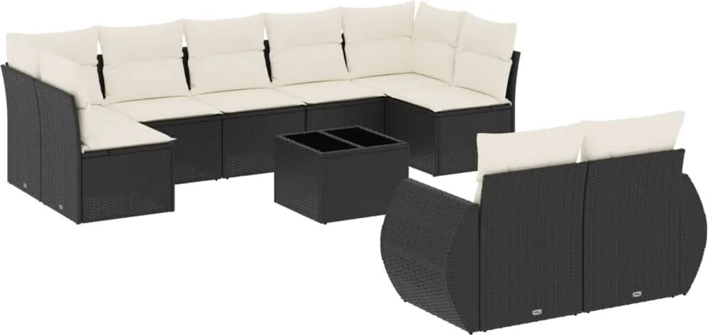 vidaXL Set canapele de grădină cu perne, 10 piese, negru, poliratan