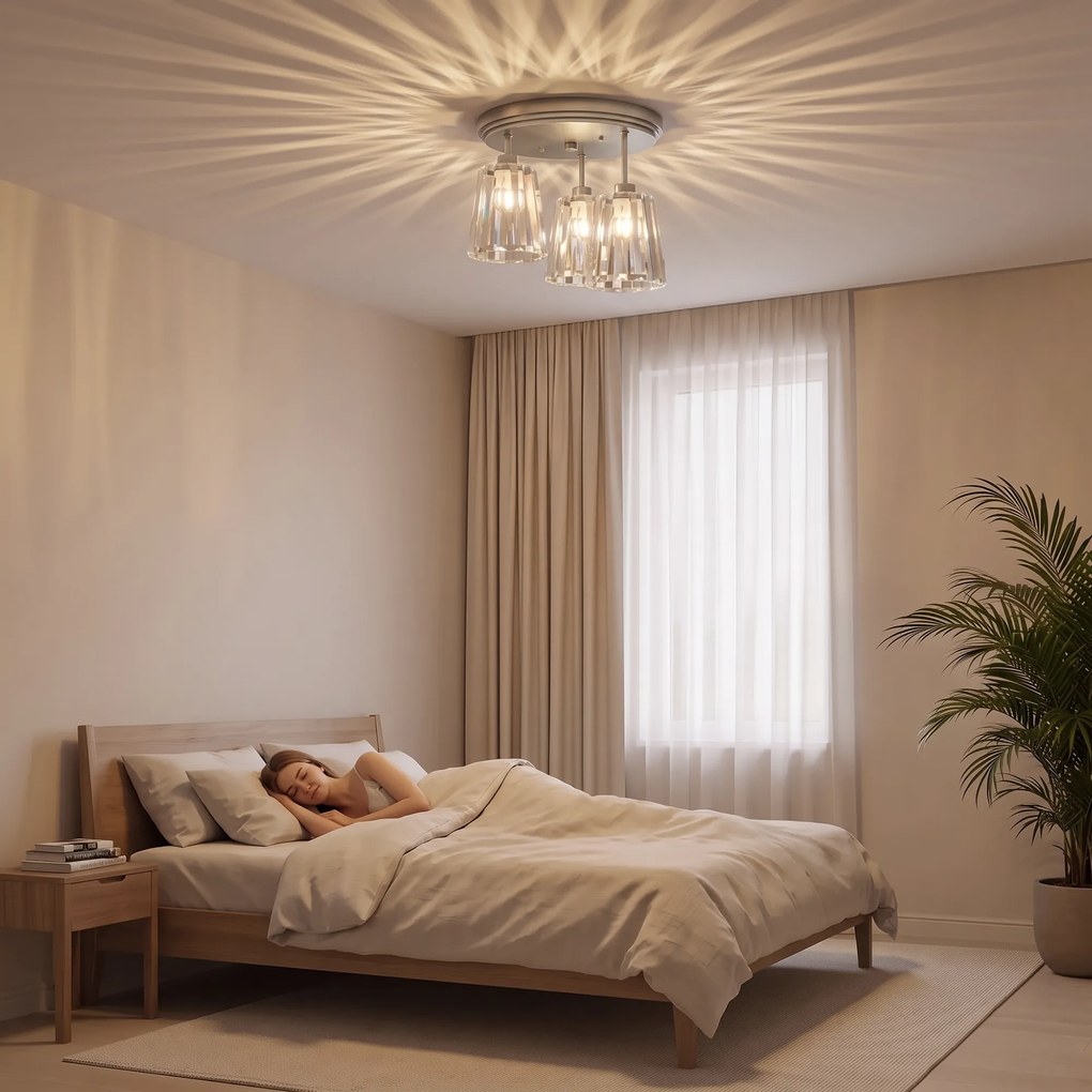 HOMCOM Plafonieră LED din Cristal cu 3 Lumini, Dulii E27, fără Becuri, pentru Living, Argintie | Aosom Romania