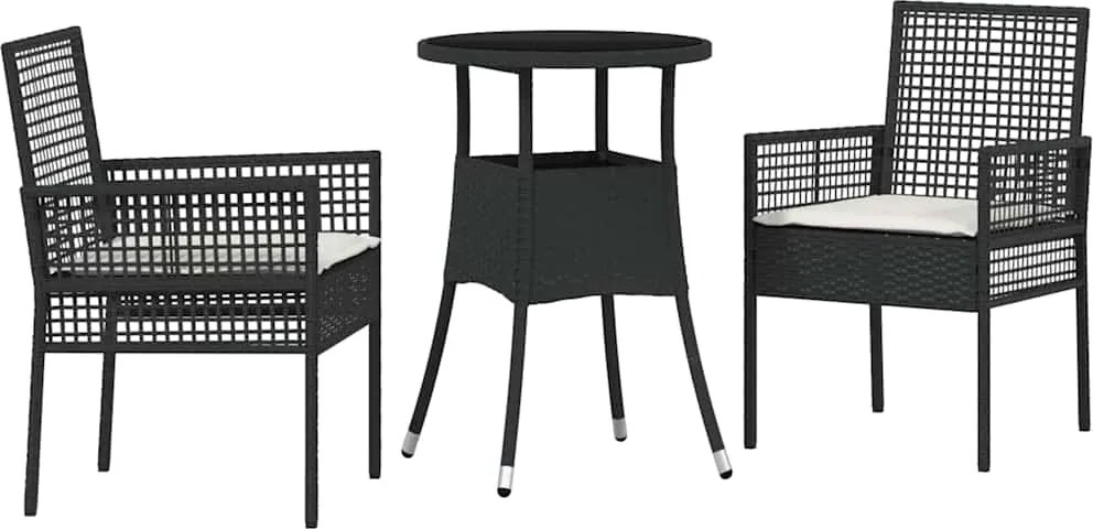 vidaXL Set de masă pentru grădină 3 pcs Negru poliratan