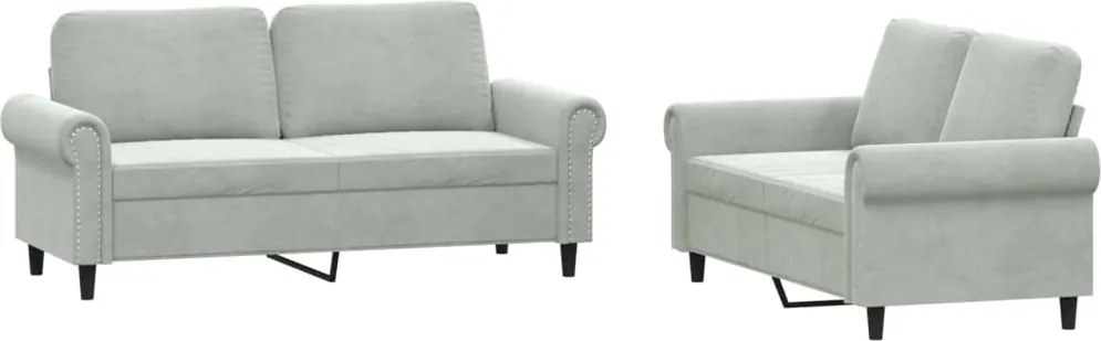 vidaXL Set de canapele cu perne, 2 piese, gri deschis, catifea