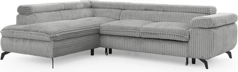 Colțar gri deschis cu tapițerie din catifea reiată (cu colț pe partea stângă/în formă de ”L”) Marbeya – Ropez