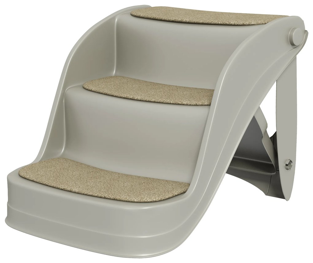 Scară pliabilă PawHut 3 trepte pentru câini mici, covorașe antiderapante, 49 x 38 x 38 cm — gri | Aosom Romania