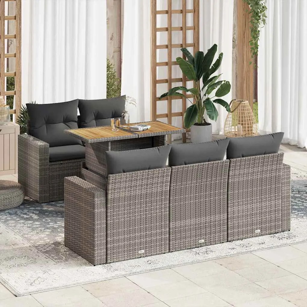 3326993 vidaXL Set mobilier grădină cu perne, 6 piese, gri, poliratan