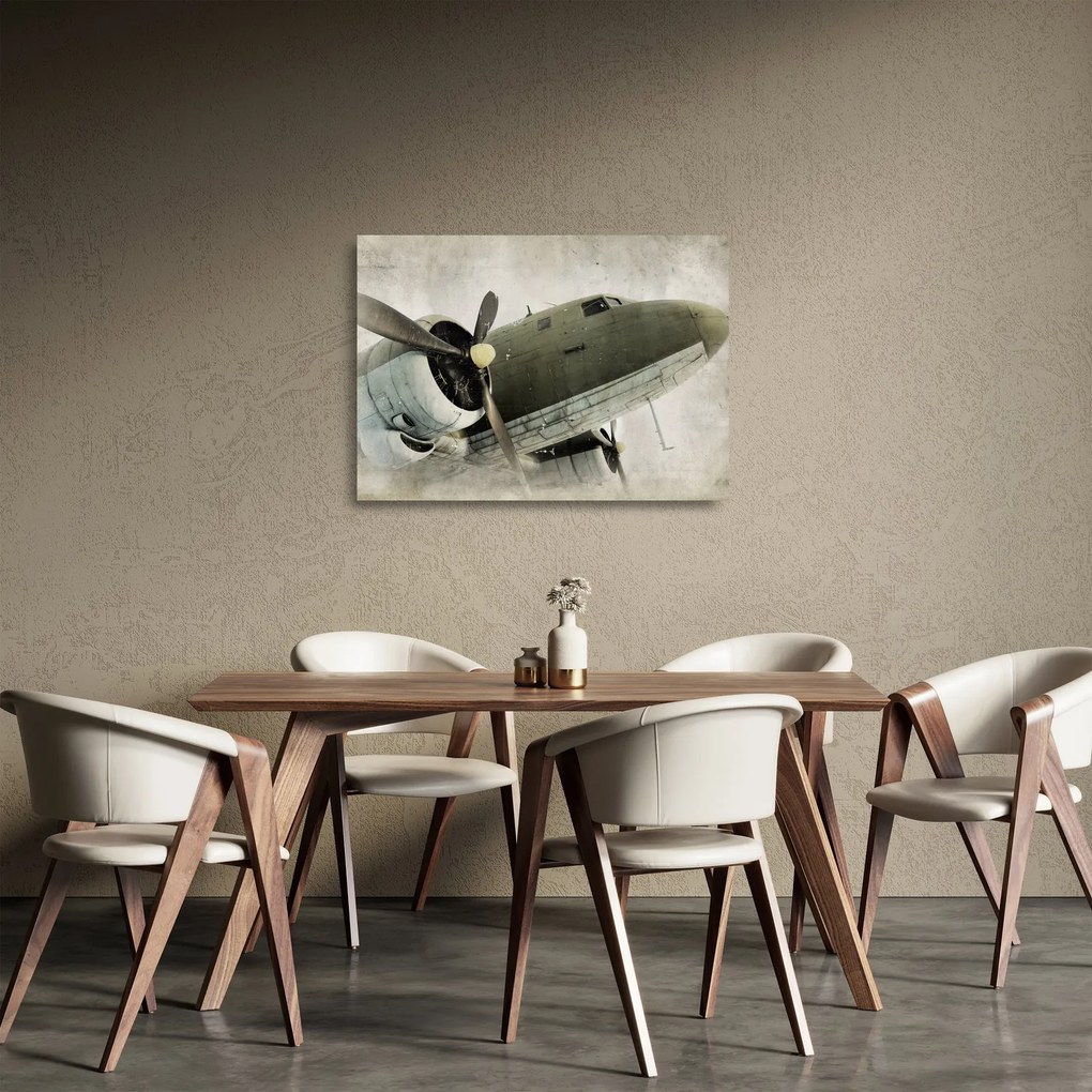 Tablou pe sticlă - Avion vechi cu elice (70x50 cm)