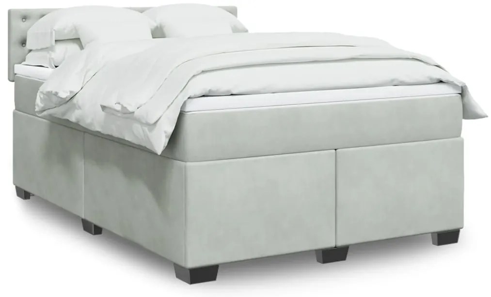 vidaXL Pat box spring cu saltea, gri deschis, 140x200 cm, catifea