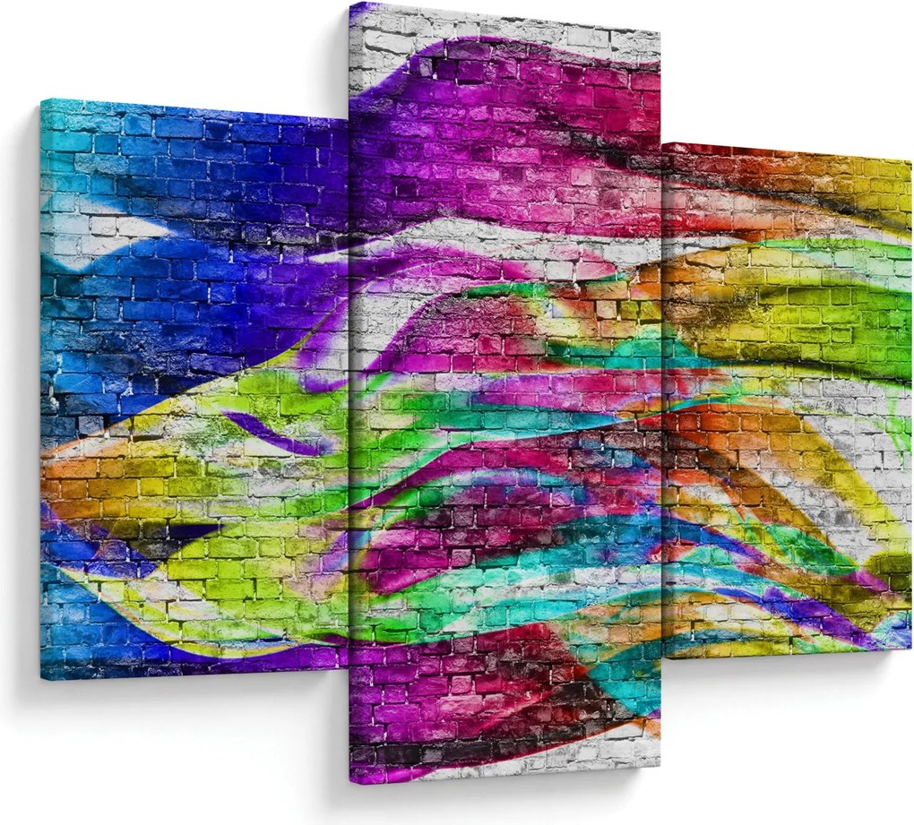 Tablou - Zid de cărămidă cu flăcări colorate (90x60 cm)