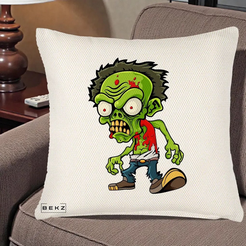 Perna Decorativa Zombie Halloween, 40x40 cm, Crem Reliefat, Husa Detasabila, Perna Inclusa, BEKZ®
