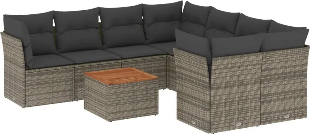vidaXL Set canapele de grădină, 9 piese, cu perne, gri, poliratan