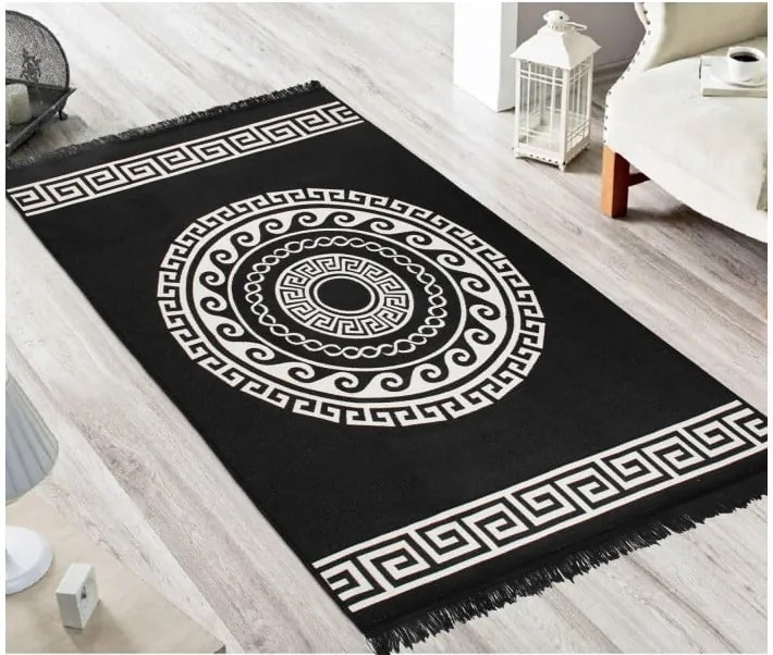 Covor reversibil Cihan Bilisim Tekstil Mandala, 120 x 180 cm, bej-negru