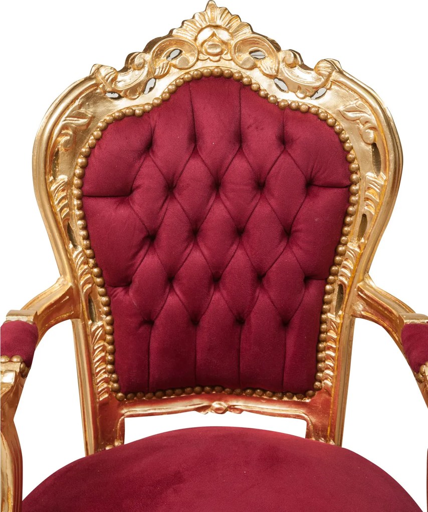 Fotoliu stil francez Ludovic al XVI-lea din lemn masiv de fag, rosu, foita de aur