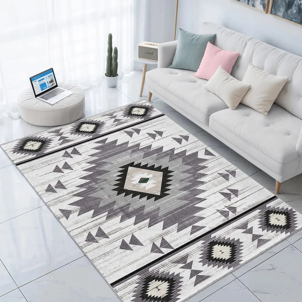 Covor tip traversă gri deschis lavabil 80x200 cm Ethnic Geo – Mila Home