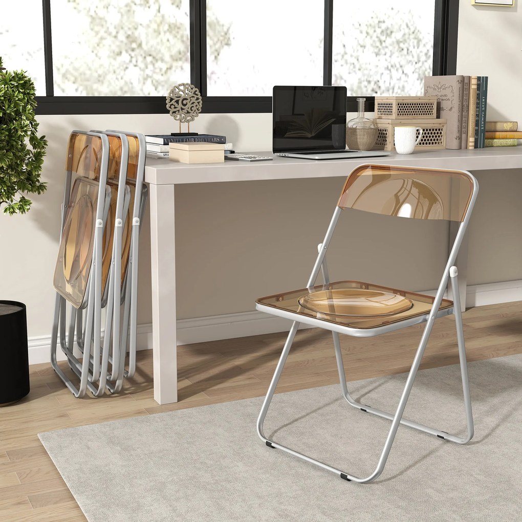 HOMCOM Set de 4 Scaune Pliabile din Acril, Scaune Pliabile Economisitoare de Spațiu din Oțel, Scaun Pliabil pentru Interior pentru Casă, Birou, Petreceri și Evenimente, 47x48x75 cm, Portocaliu | Aosom Romania