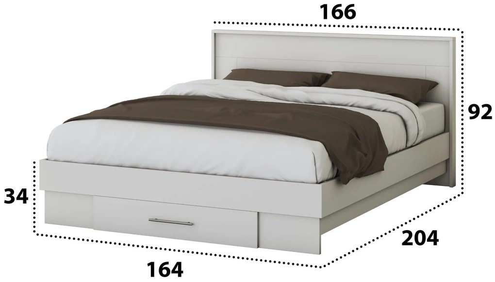 Pat Beta cu Noptiere, Alb, 160x200 cm, suport saltea inclus